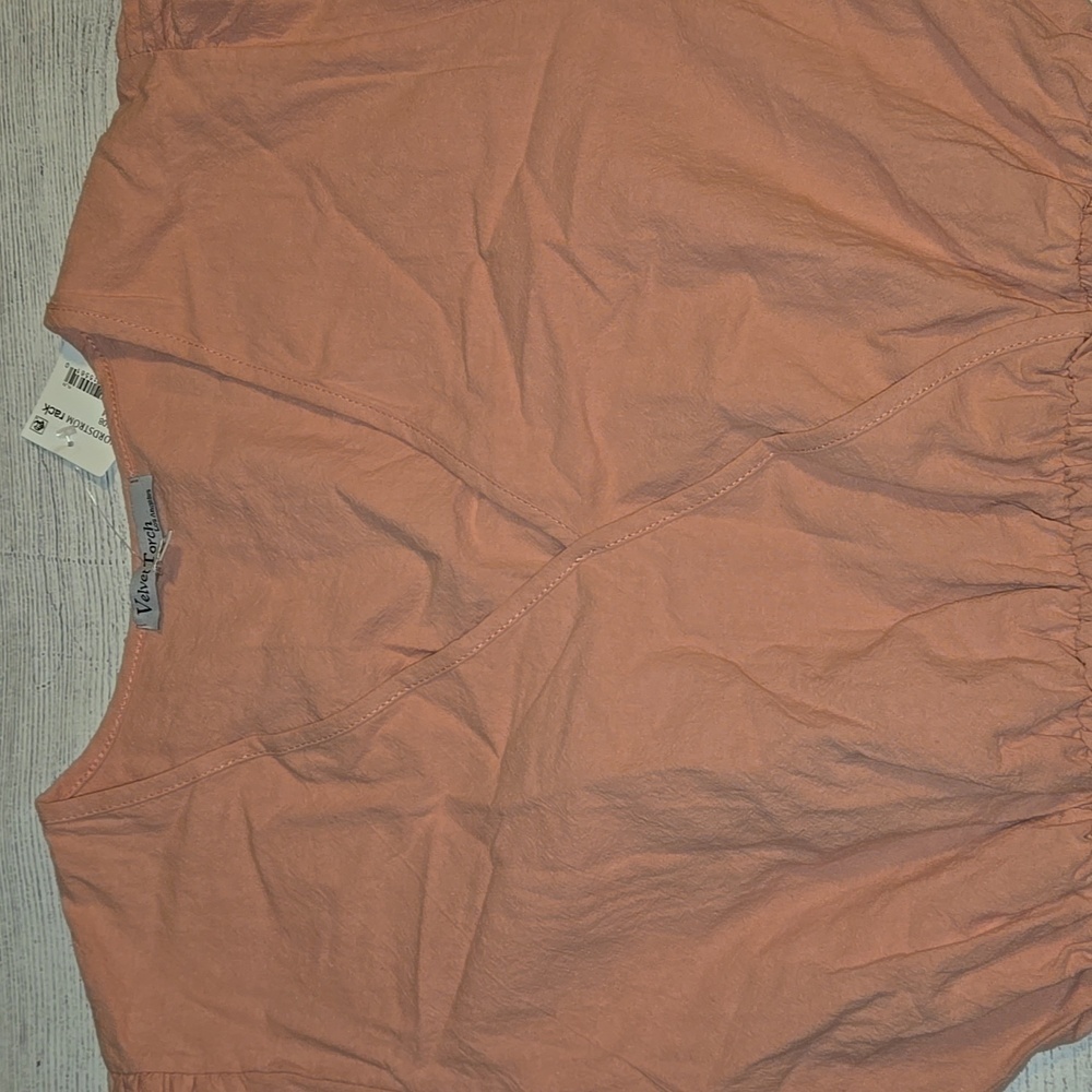 Velvet Torch Babydoll Skater Dress w/ 3/4 Puff Sleeves Pink/Peach Size L NWT - Picture 3 of 11